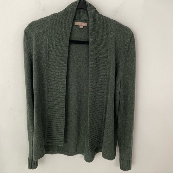 Lilla P Cashmere Cotton Open Front Cardigan Size Small Green Pine Forest 18 - Picture 1 of 5
